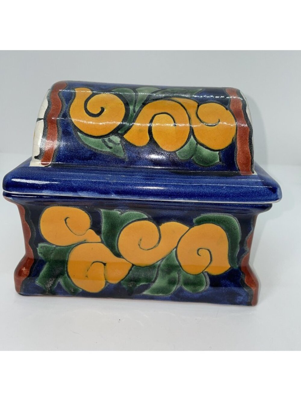 Talavera Pottery Trinket Box Treasure Chest Colorful Jar Jewelry Box Floral 6”